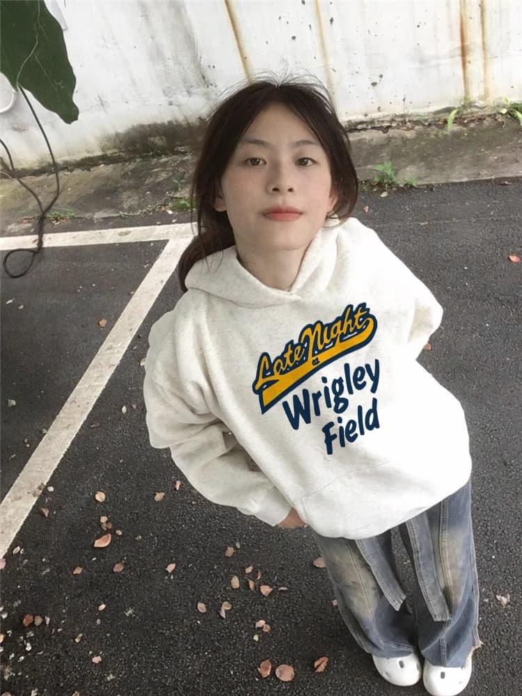 순면 가을 회색 알파벳 후드 티 스웨터 여성 2026 새로운 폭발 아메리칸 레트로 작은 키 루즈핏 재킷 상세 이미지 4