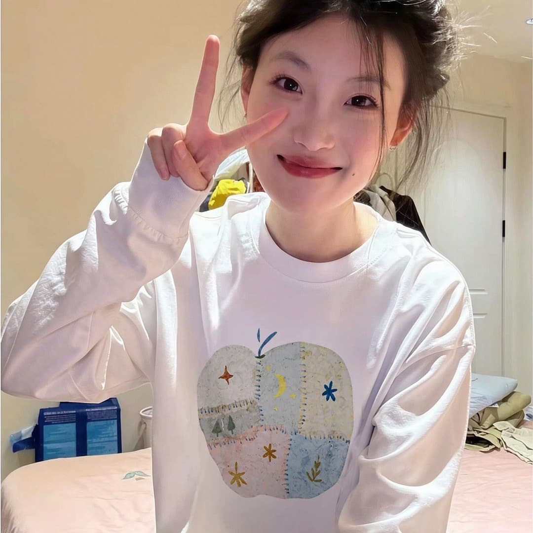 순면 아메리칸 긍정적 인 어깨 화이트 긴팔 티셔츠 여성 가을 루즈핏 기본 셔츠 작은 키 싱글 착용 인사이드 잡아라. 의류 이미지 5