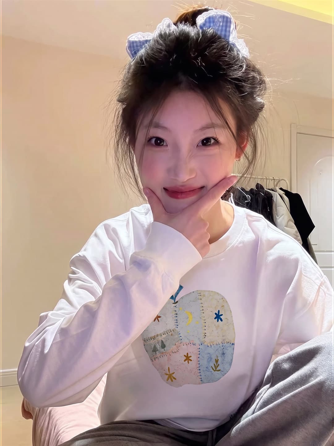 순면 아메리칸 긍정적 인 어깨 화이트 긴팔 티셔츠 여성 가을 루즈핏 기본 셔츠 작은 키 싱글 착용 인사이드 잡아라. 의류 상세 이미지 3