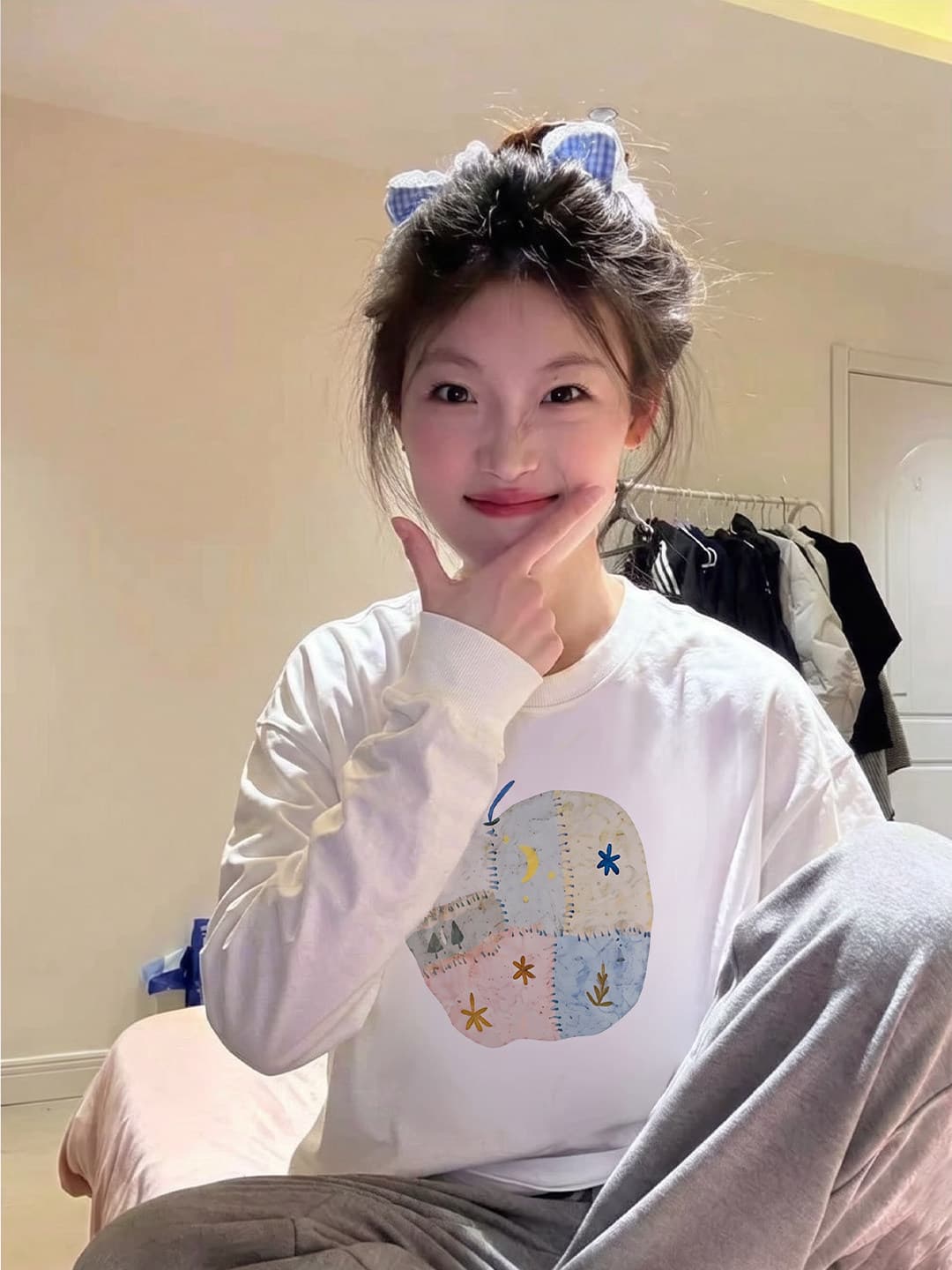 순면 아메리칸 긍정적 인 어깨 화이트 긴팔 티셔츠 여성 가을 루즈핏 기본 셔츠 작은 키 싱글 착용 인사이드 잡아라. 의류 상세 이미지 4