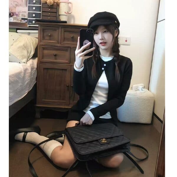 페이크 레이어드 배색 오픈 가디건 긴팔 티셔츠 여성 가을 한 부서 디자인 센스 몸매 가꾸기 슬림해 보이는 기본 셔츠 미니멀리즘 맨위 이미지 4