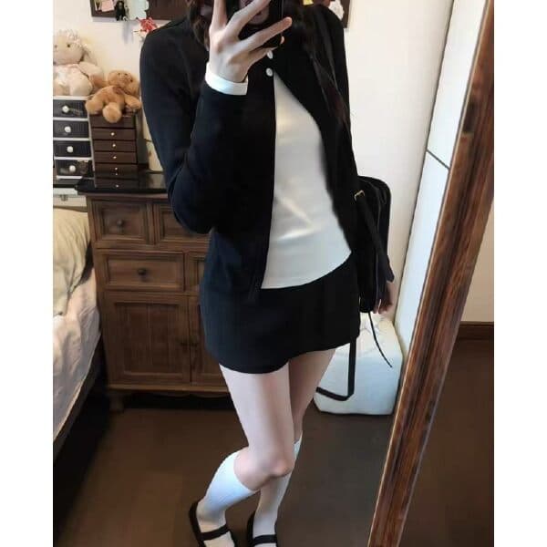 페이크 레이어드 배색 오픈 가디건 긴팔 티셔츠 여성 가을 한 부서 디자인 센스 몸매 가꾸기 슬림해 보이는 기본 셔츠 미니멀리즘 맨위 상세 이미지 3