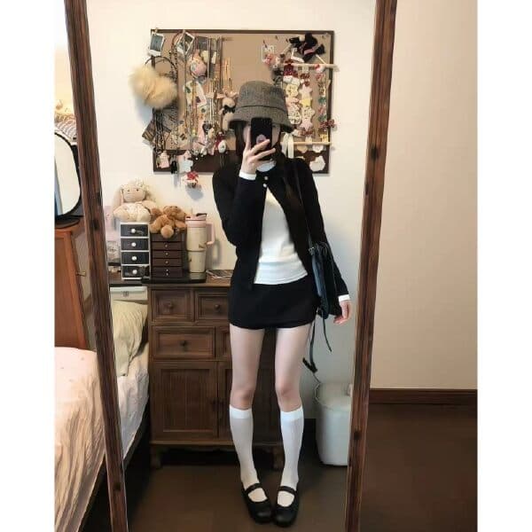 페이크 레이어드 배색 오픈 가디건 긴팔 티셔츠 여성 가을 한 부서 디자인 센스 몸매 가꾸기 슬림해 보이는 기본 셔츠 미니멀리즘 맨위 상세 이미지 5