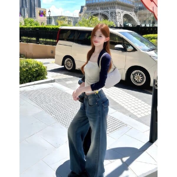 순수한 욕망 핫걸 광장 칼라 페이크 레이어드 긴팔 티셔츠 여름 여성 의류 2026 새로운 몸매 가꾸기 슬림해 보이는 ins 품격 맨위 이미지 3
