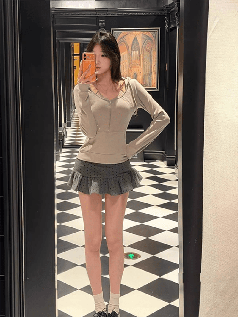 한 부서 캐주얼 품격 착용 가져 가라. 하프 지퍼 후드 여성 코트 몸매 가꾸기 슬림해 보이는 빛 산소 센스 후드티 작은 키 맨위 상세 이미지 4