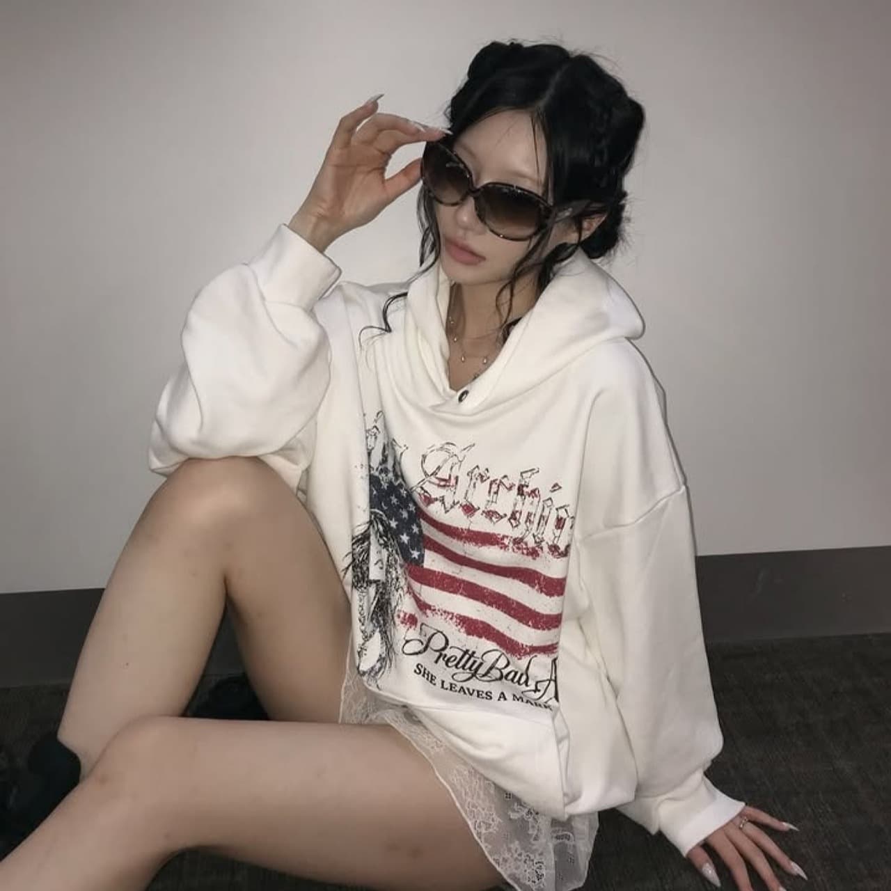 아메리칸 레트로 마 오래된 알파벳 인물 프린트 후드 티 스웨터 이미지 5