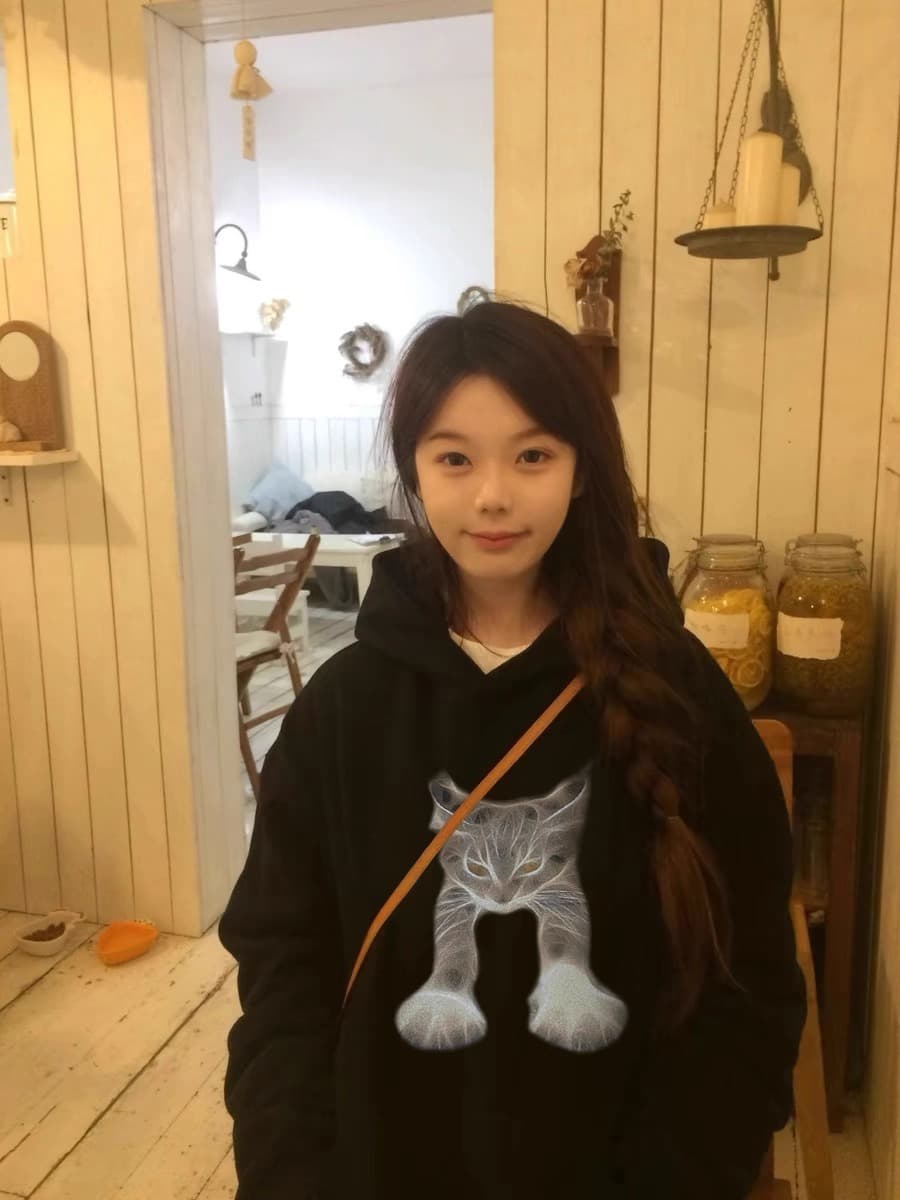 순면 후드티 여성 2026 새로운 폭발 봄 가을 겨울 얇은 스타일 후드 아메리칸 루즈핏 검정색 털이 있고 두꺼운 재킷 이미지 4