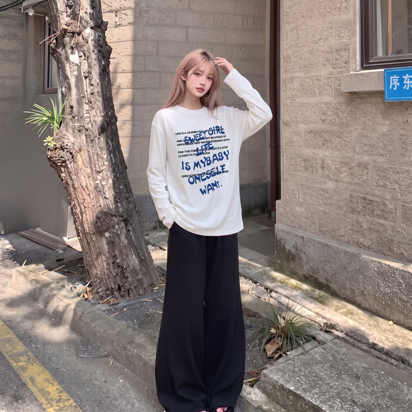 검정색 긴팔 티셔츠 여성 2026 새로운 가을 루즈핏 순면 인사이드 가져 가라. 기본 셔츠 한 부서 디자인 센스 맨위 이미지 3