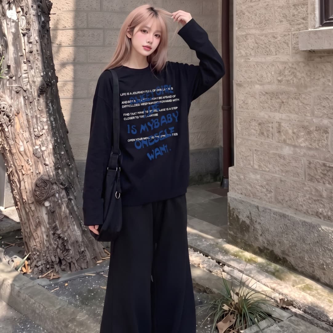 검정색 긴팔 티셔츠 여성 2026 새로운 가을 루즈핏 순면 인사이드 가져 가라. 기본 셔츠 한 부서 디자인 센스 맨위