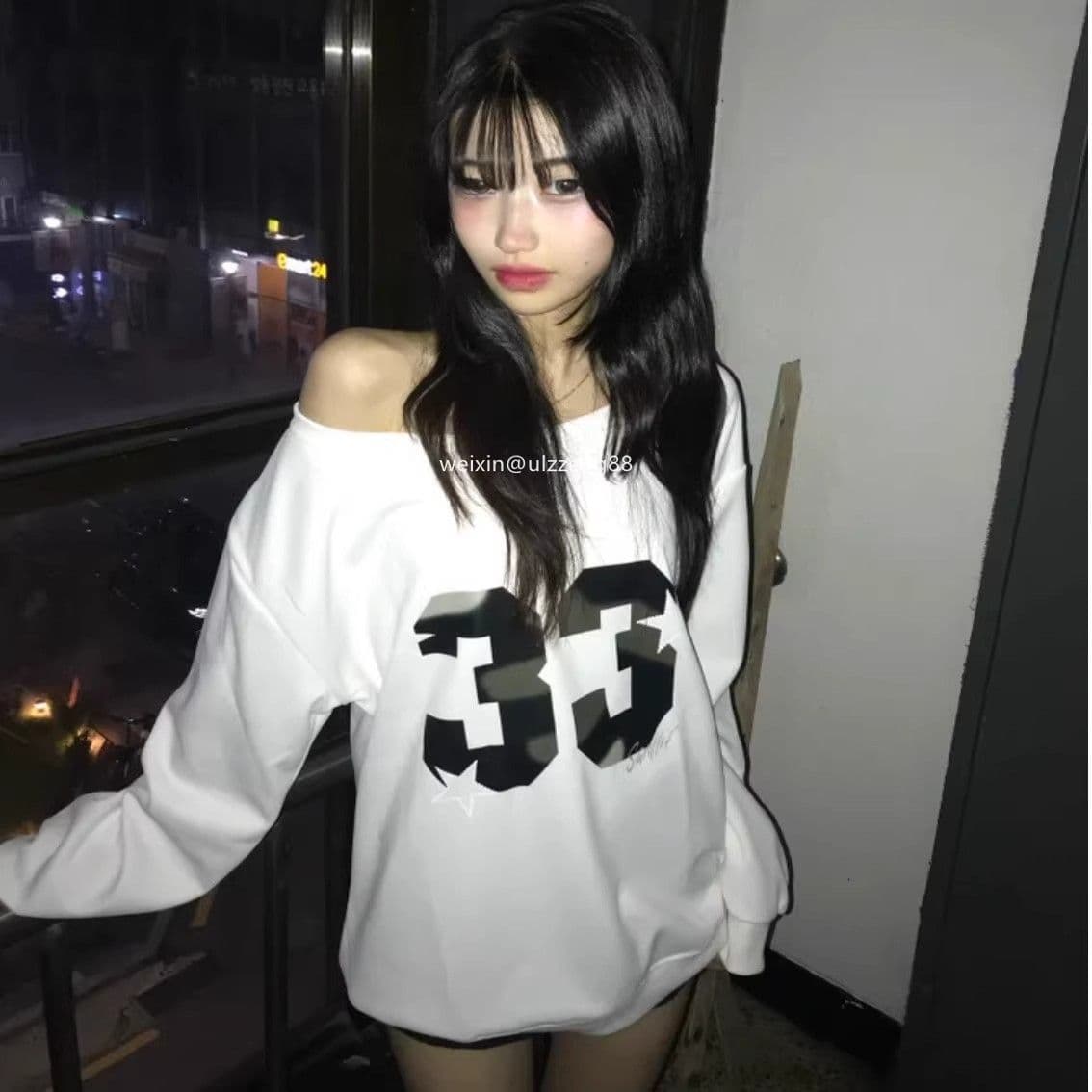 프린트 카모플라주 오프숄더 풀오버 스웨트셔츠 비스듬한 어깨 핫걸 맨위 이미지 2