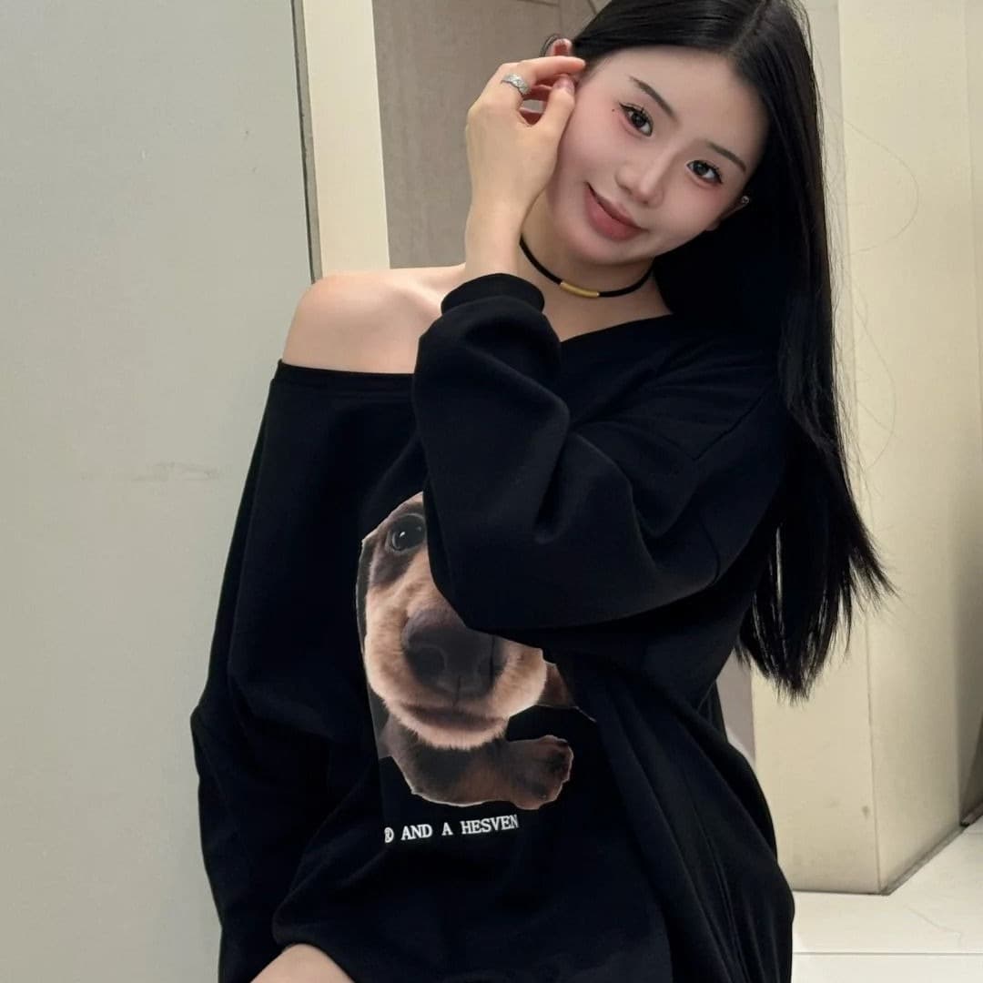 아메리칸 만화 레트로 비스듬한 어깨 긴팔 티셔츠 여성 2026 새로운 가을 새로운 루즈핏 맨위 트렌디 이미지 5