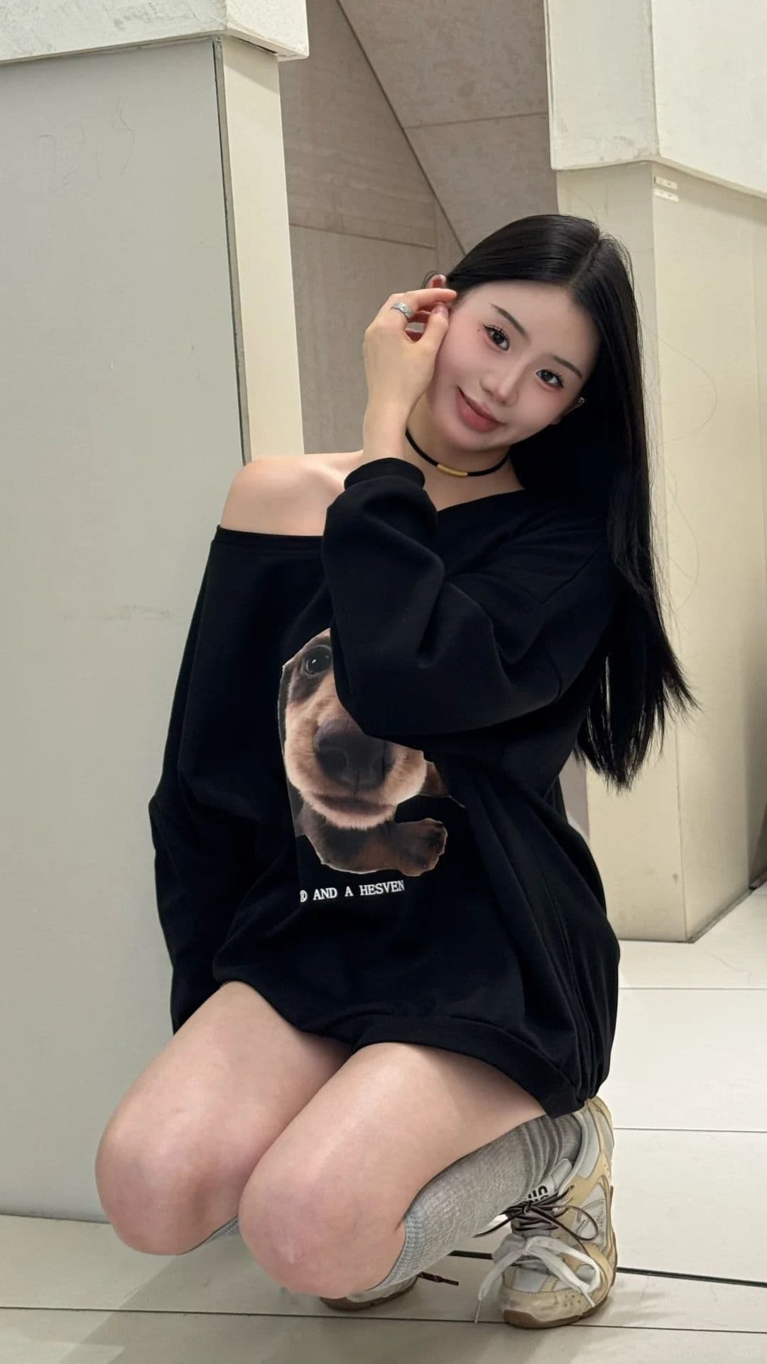 아메리칸 만화 레트로 비스듬한 어깨 긴팔 티셔츠 여성 2026 새로운 가을 새로운 루즈핏 맨위 트렌디 상세 이미지 3