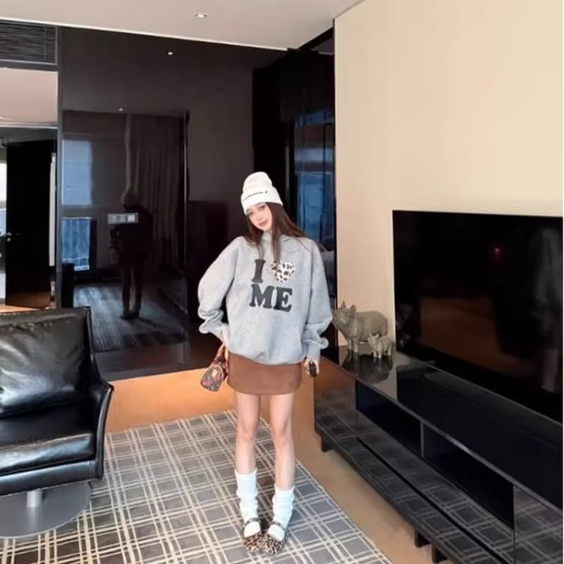 아메리칸 레트로 느긋한 바람 알파벳 프린트 레오파드 무늬 하트 후드 티 스웨터 여성 봄 가을 새로운 루즈핏 슬림해 보이는 모자 셔츠 이미지 5