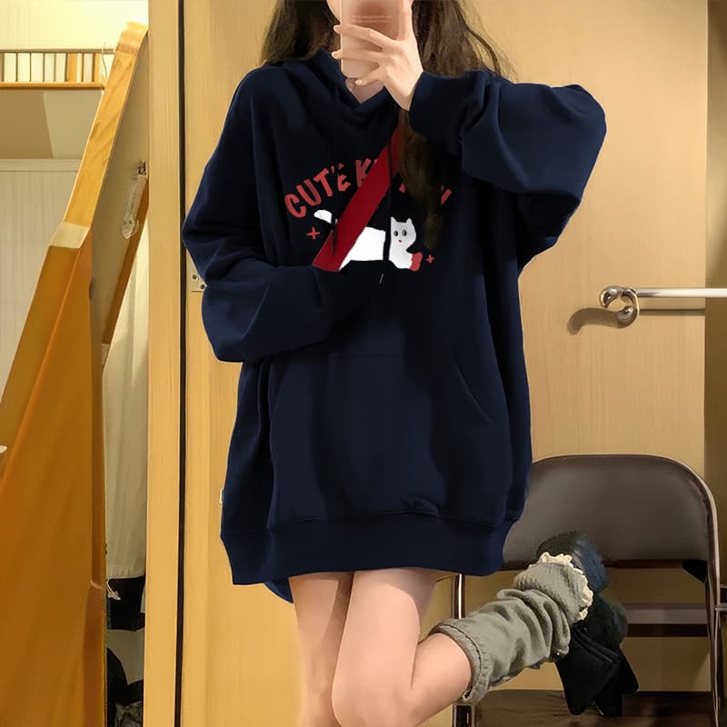 후드티 여성 2026 새로운 자이언트 잘 생긴 ~ 중 루즈핏 느긋한 바람 가을 겨울 털이 있고 두꺼운 맨위 재킷 상세 이미지 5