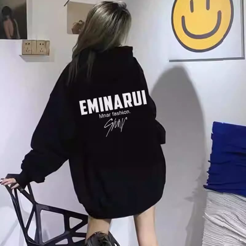 검정색 아메리칸 레트로 후드 티 스웨터 여성 가을 겨울 루즈핏 oversize 털이 있고 두꺼운 커플룩 조수 브랜드 재킷 상세 이미지 1