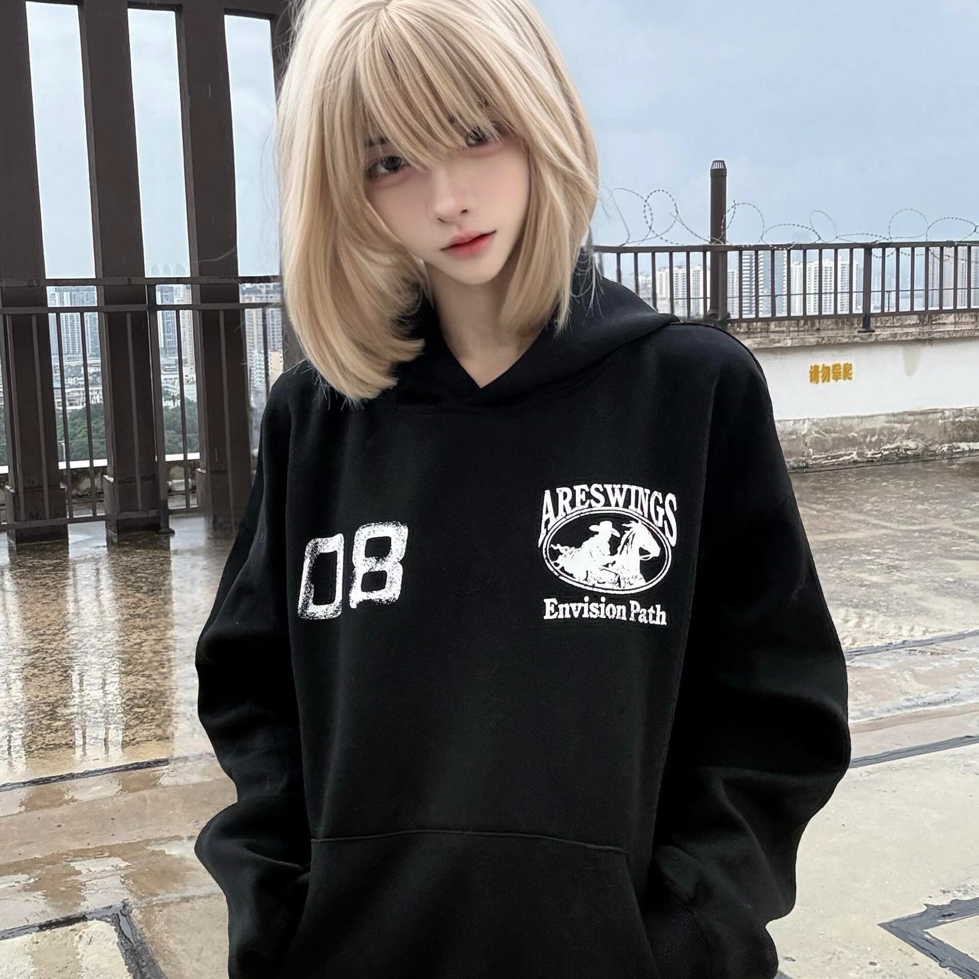 아메리칸 레트로 검정색 알파벳 작은 대중 후드 티 스웨터 남녀 이른 가을 oversize 커플 고급 센스 재킷 트렌디