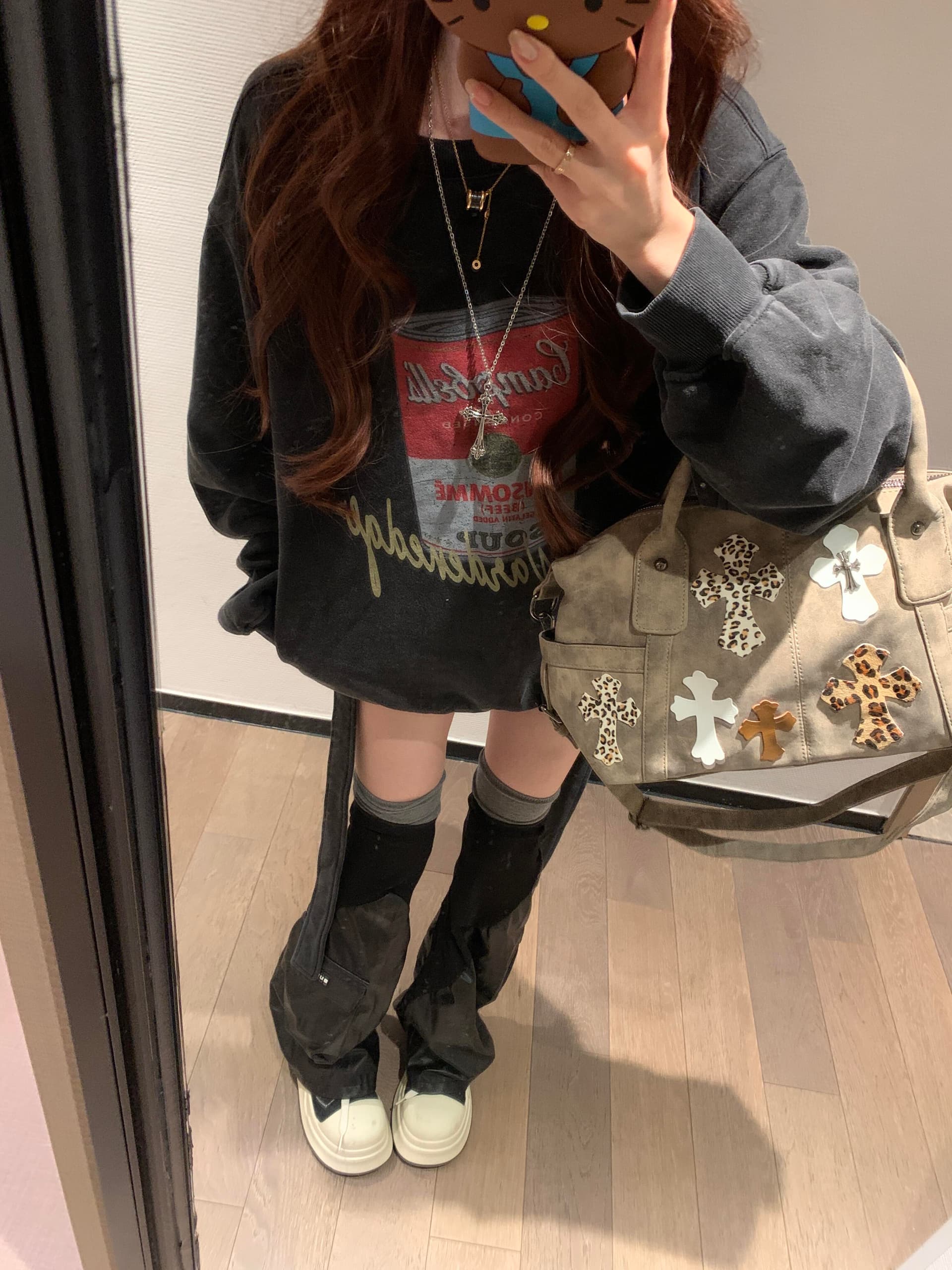 한국 ins 작은 대중 레트로 재미있는 통조림 식품 프린트 워싱 검정색 캐주얼 다용도 루즈핏 순면 후드티 맨위 이미지 4