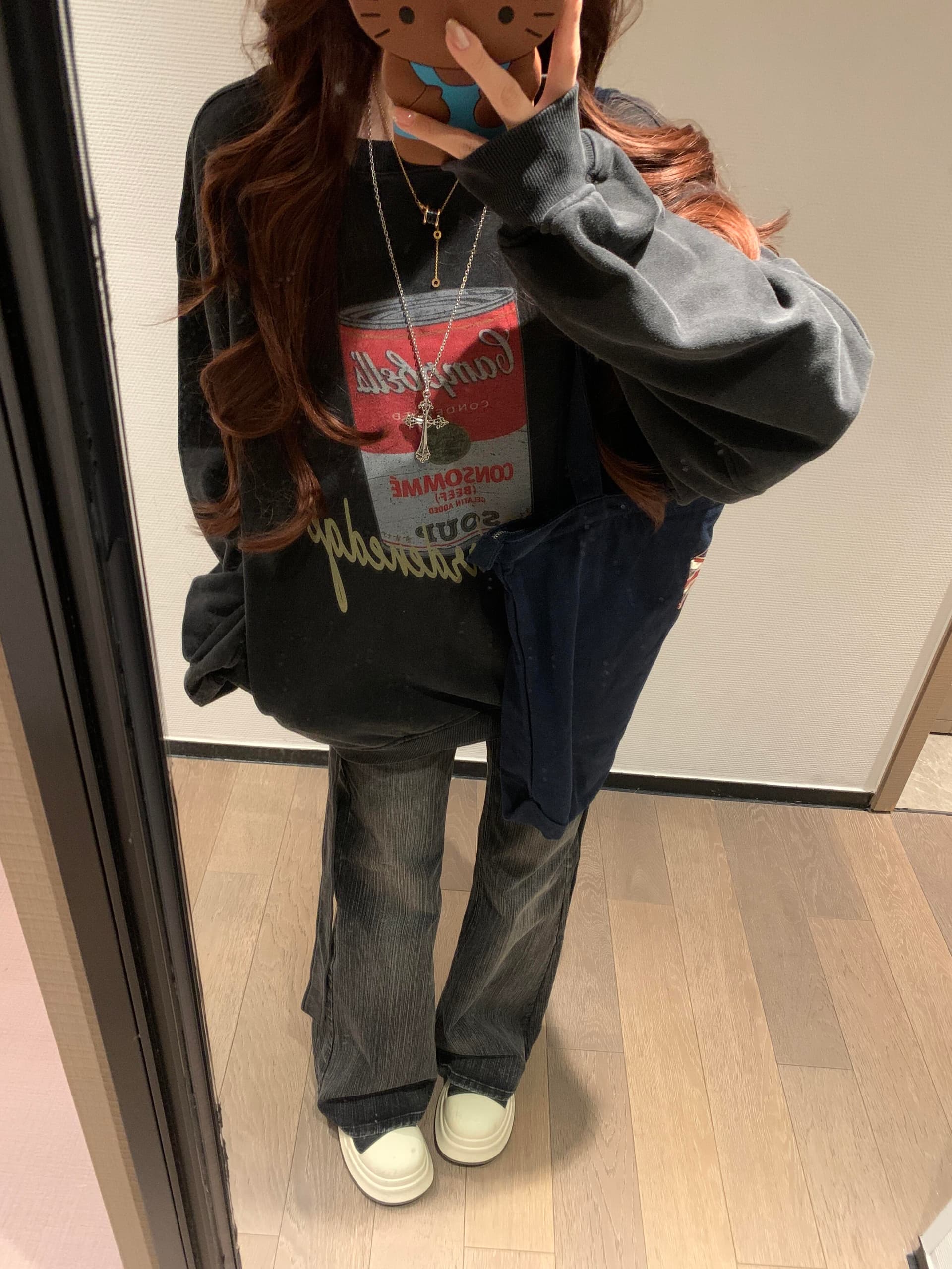 한국 ins 작은 대중 레트로 재미있는 통조림 식품 프린트 워싱 검정색 캐주얼 다용도 루즈핏 순면 후드티 맨위 상세 이미지 1