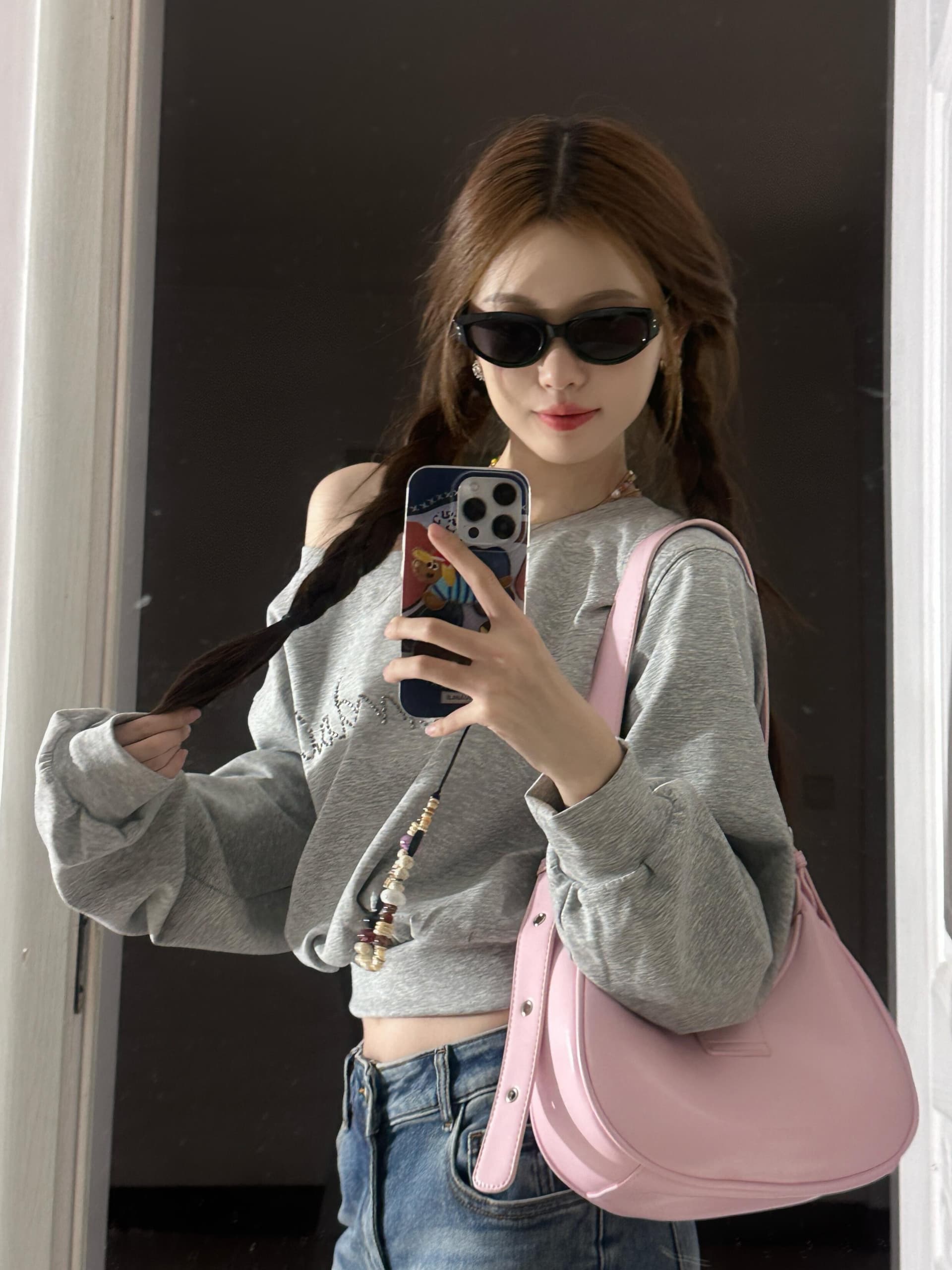 아메리칸 레트로 핫걸 핫픽스 보트넥 후드티 여성 조기 가을 새로운 디자인 센스 작은 대중 쇼트 스타일 긴팔 맨위 상세 이미지 3