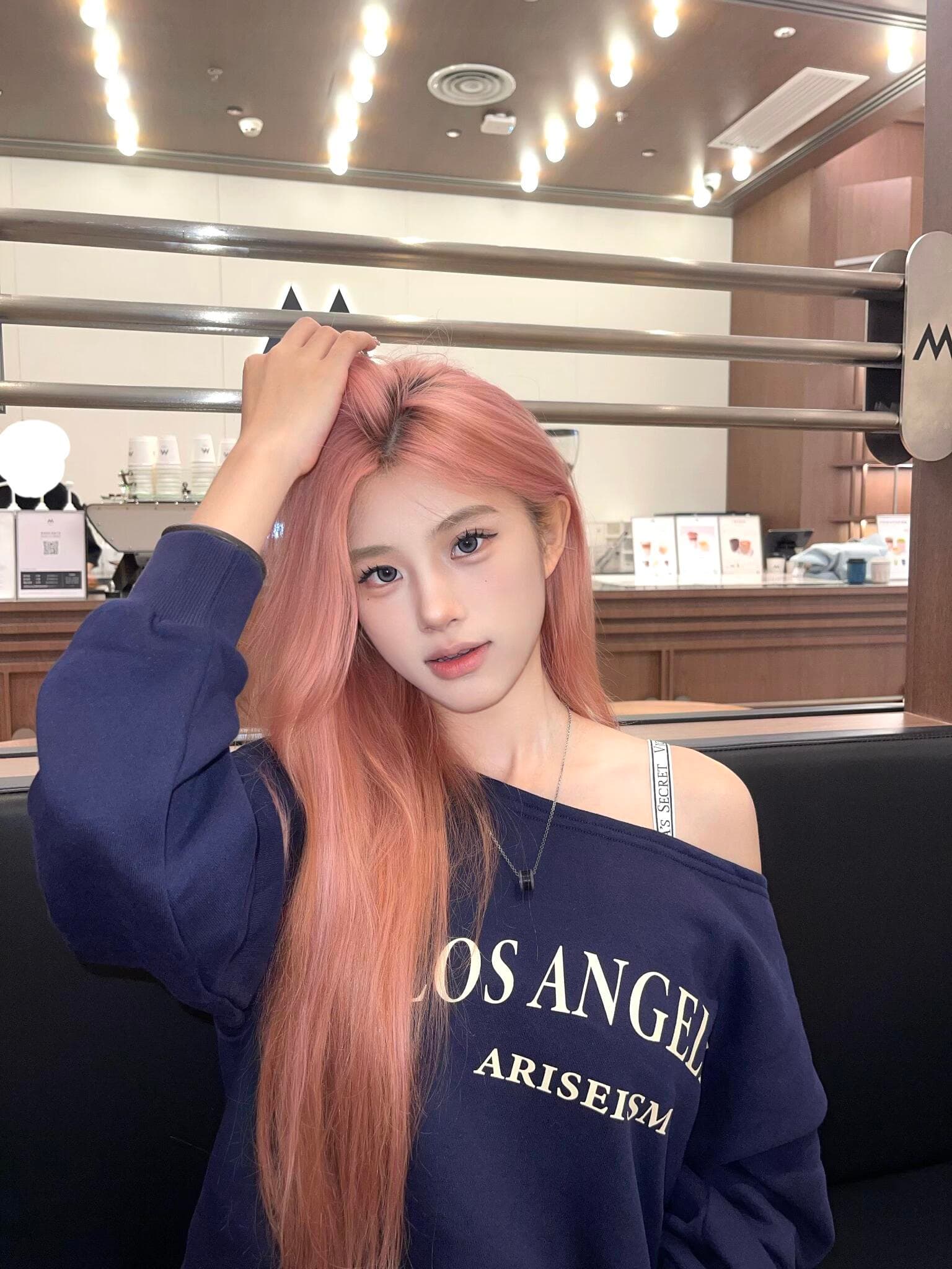 한 부서 무거운 해군 비스듬한 어깨 후드티 여성 가을 새로운 느긋한 바람 미니멀리즘 캐주얼 루즈핏 긴팔 맨위 여성 이미지 4