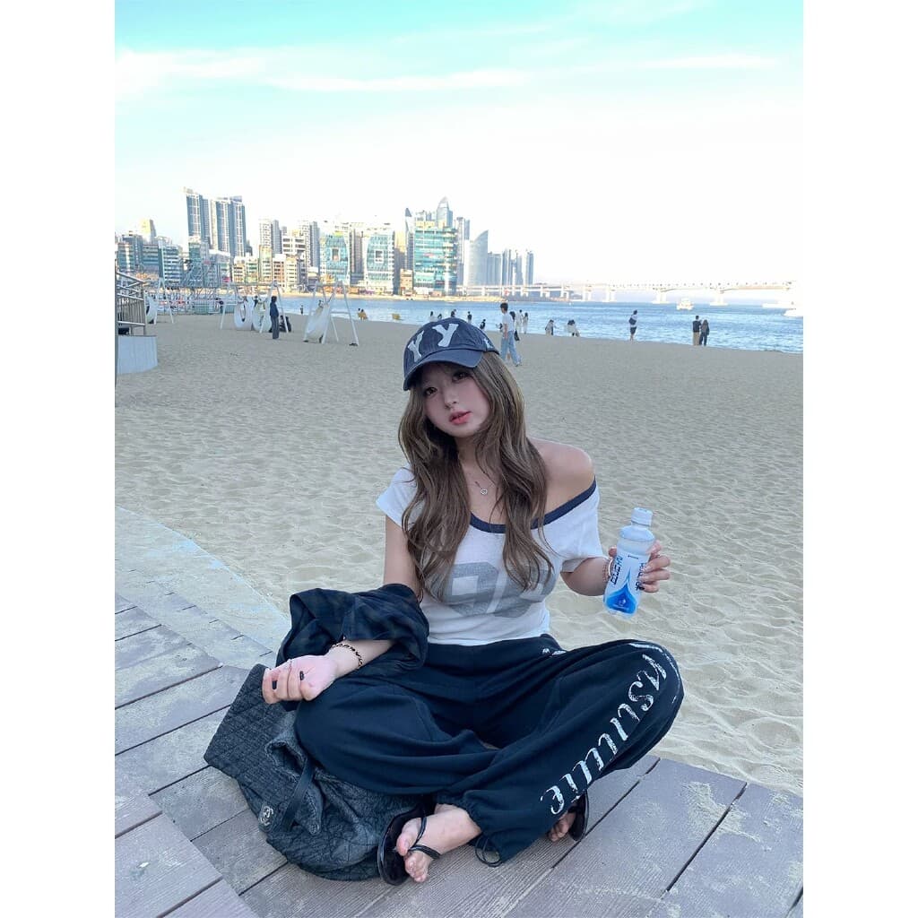 알파벳 프린트 스트레이트 펌프 로프 캐주얼 바지 여성 새로운 루즈핏 슬림해 보이는 넓은 다리 길이 바지 트렌디 이미지 4