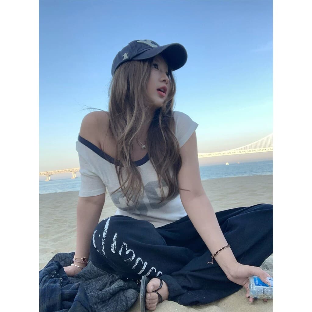 알파벳 프린트 스트레이트 펌프 로프 캐주얼 바지 여성 새로운 루즈핏 슬림해 보이는 넓은 다리 길이 바지 트렌디 상세 이미지 3