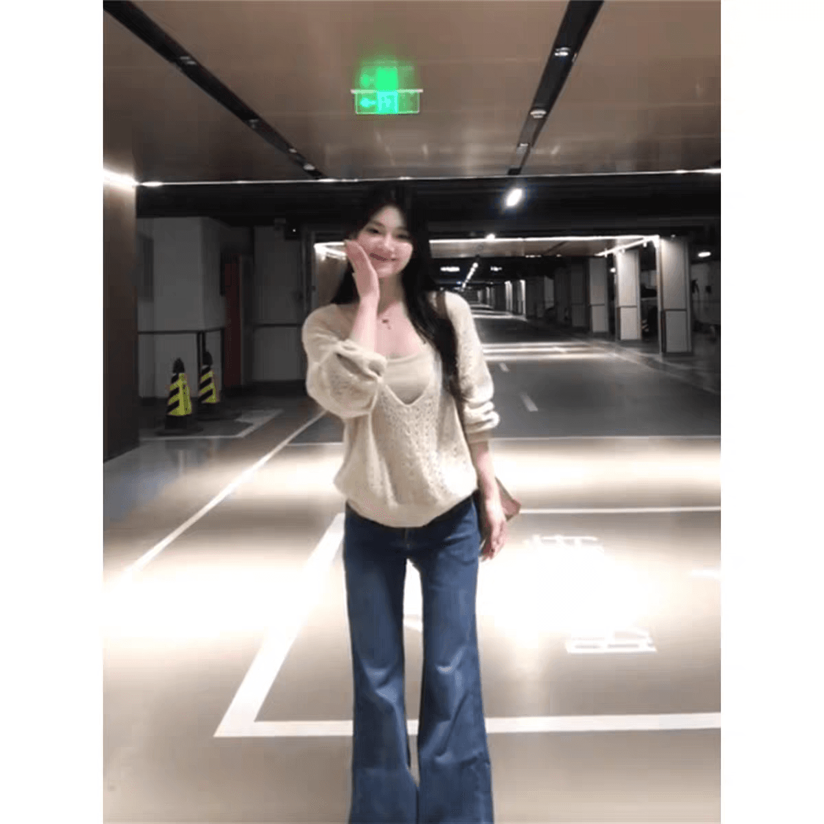 한 부서 2025 고급 센스 자이언트 잘 생긴 ~ 중 귀여운 달콤한 자매 스택 바늘 짠 셔츠 슬립 투피스 세트 상세 이미지 13
