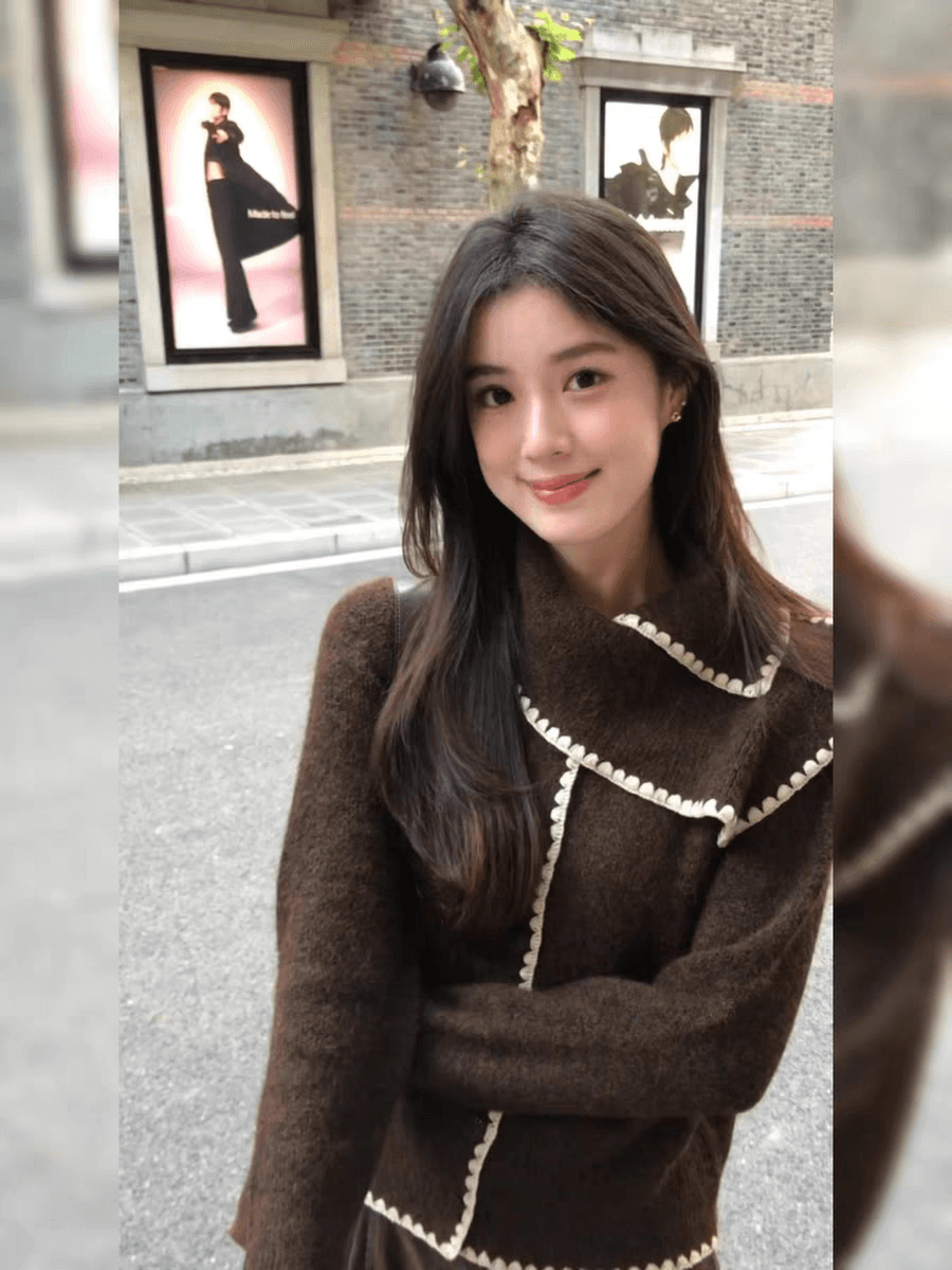 아름다움 라드. 레트로 커피 색상 스카프 칼라 배색 스웨터 외출용 인사이드 가져 가라. 가을 겨울 보온 여성 한 부서 니트 스웨터 맨위 이미지 2