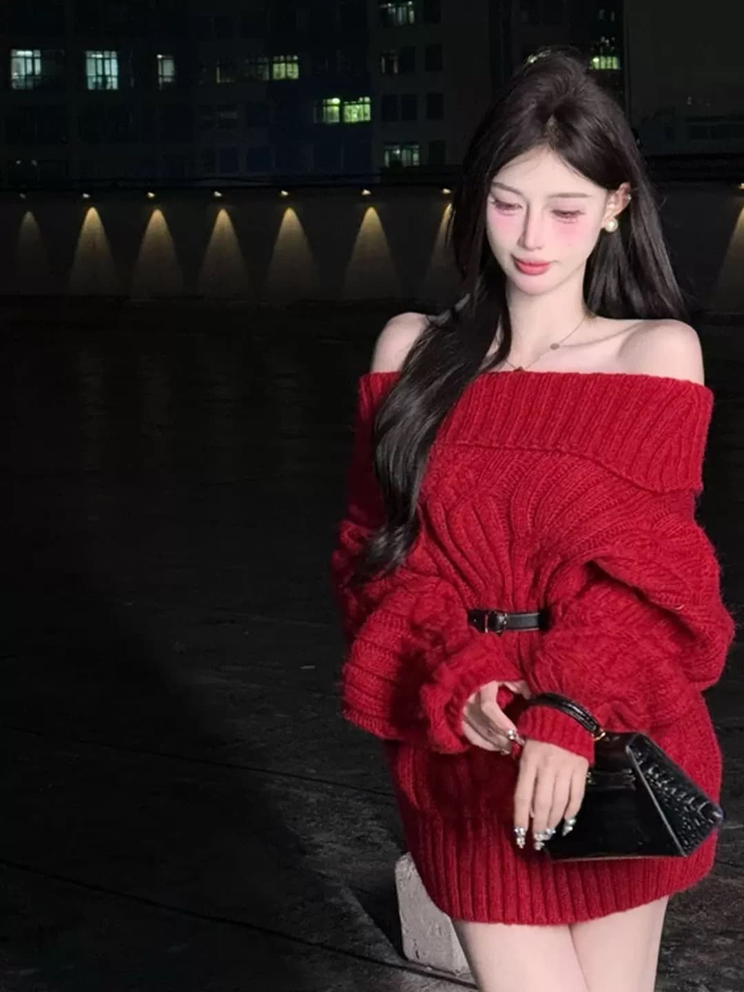 아름다움 라드. 레트로 커피 색상 스카프 칼라 배색 스웨터 외출용 인사이드 가져 가라. 가을 겨울 보온 여성 한 부서 니트 스웨터 맨위 이미지 3