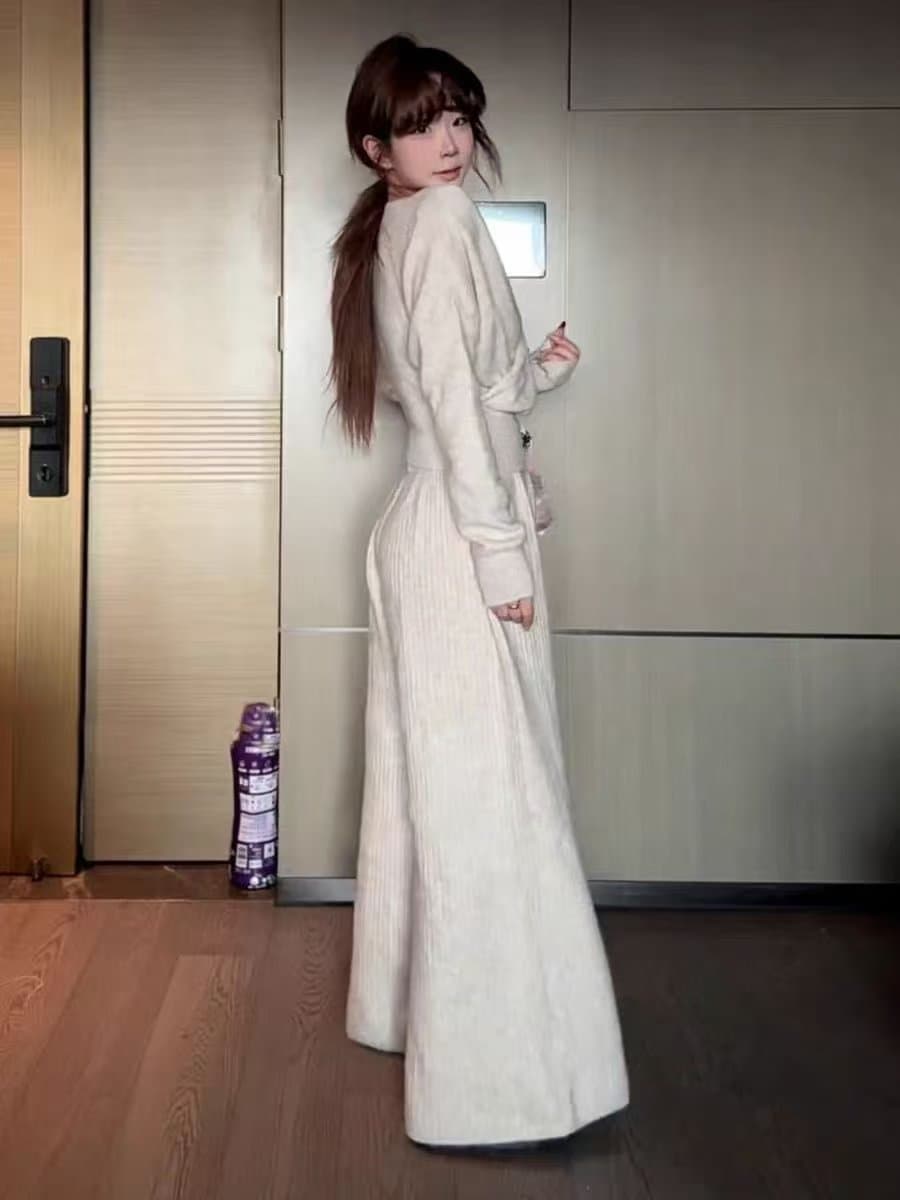 한 부서 전체 집합 깊은 겨울 착용 가져 가라. 작은 샤넬 스타일 캐주얼 니트 투피스 슈트 가을 겨울 자이언트 잘 생긴 패션 고급 센스 상세 이미지 6