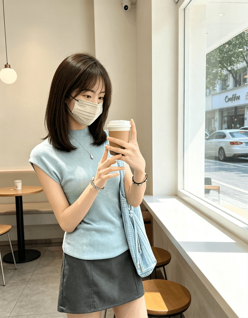 한 부서 하프 높음 라운드 넥 핫걸 파란색 조끼 티셔츠 여성 여름 긍정적 인 어깨 허리 수축 반팔 니트 스웨터 민소매 맨위 상세 이미지 1