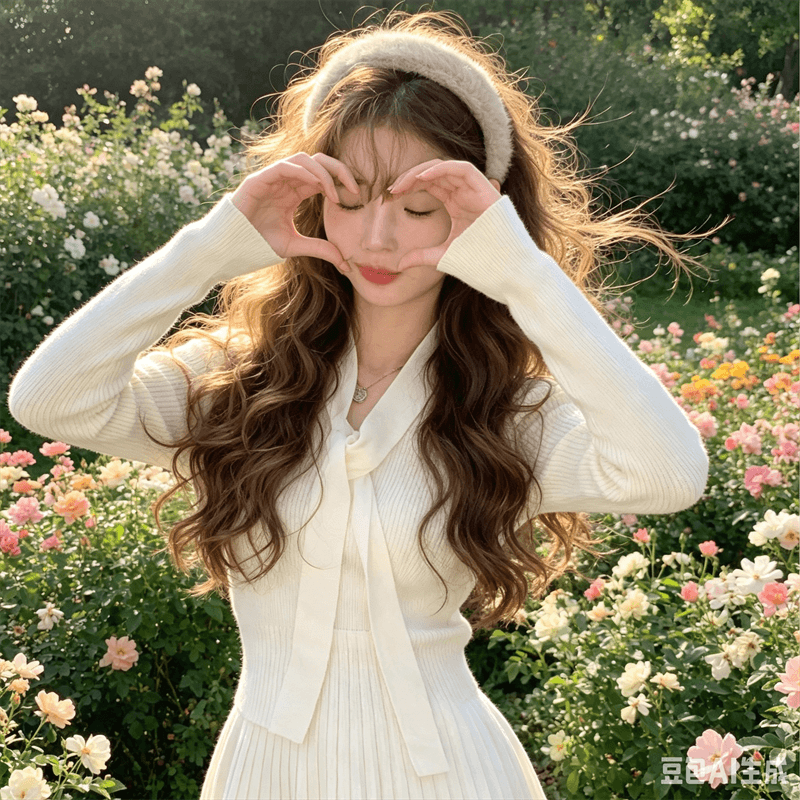 한 부서 V넥 레이스업 니트 여성 드레스 가을 겨울철 소녀 센스 품격 몸매 가꾸기 슬림해 보이는 만나는 한 마디 미니 스커트 상세 이미지 4