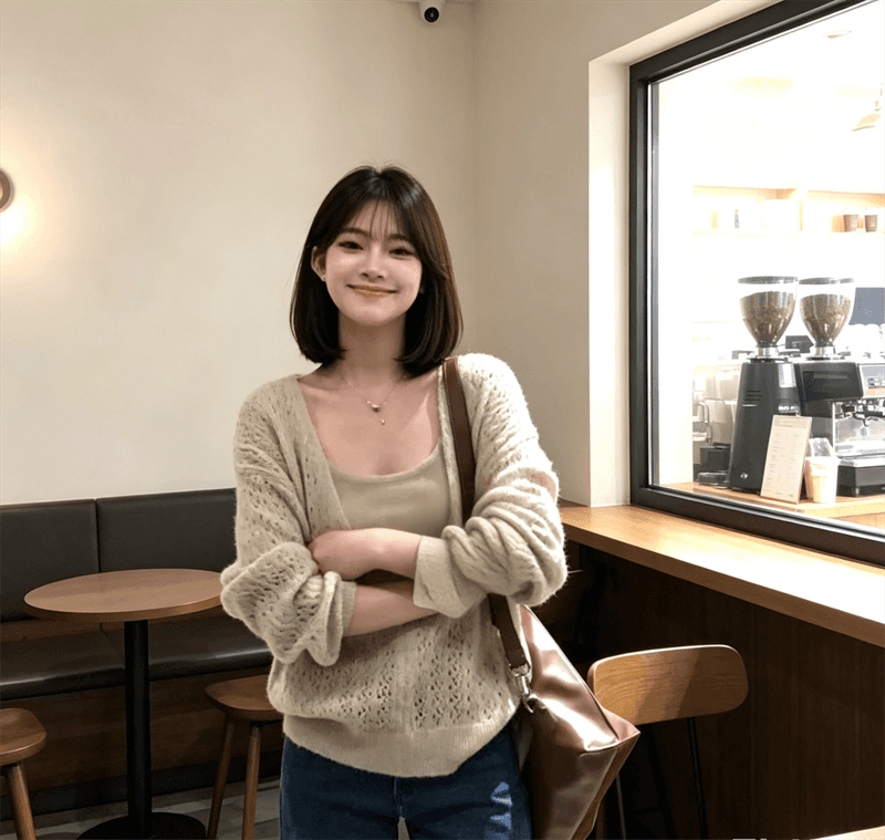 한 부서 2025 고급 센스 자이언트 잘 생긴 ~ 중 귀여운 달콤한 자매 스택 바늘 짠 셔츠 슬립 투피스 세트 이미지 3