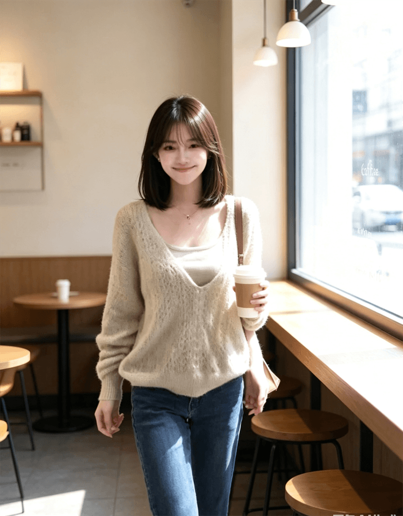 한 부서 2025 고급 센스 자이언트 잘 생긴 ~ 중 귀여운 달콤한 자매 스택 바늘 짠 셔츠 슬립 투피스 세트 상세 이미지 5
