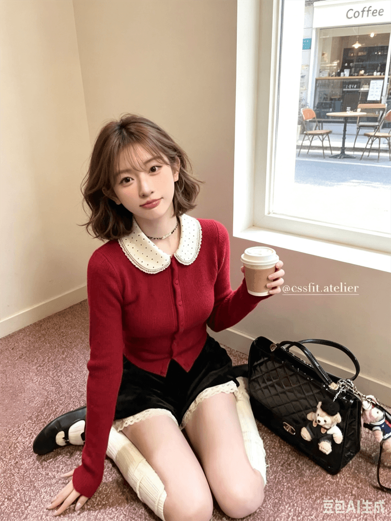 한 부서 달콤함 빨간색 도트 무늬 레이스 귀여운 베이비 칼라 니트 오픈 가디건 맨위 이미지 4