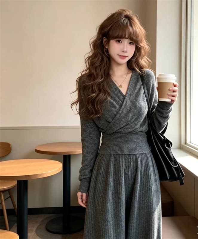 한 부서 전체 집합 깊은 겨울 착용 가져 가라. 작은 샤넬 스타일 캐주얼 니트 투피스 슈트 가을 겨울 자이언트 잘 생긴 패션 고급 센스 상세 이미지 5