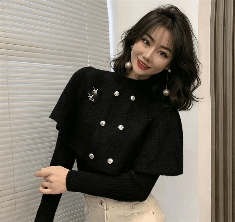 한 부서 분위기 센스 크리스마스 신년 빨간색 망토 스웨터 여자 가을 겨울 니트 기본 셔츠 투피스 세트 상세 이미지 1