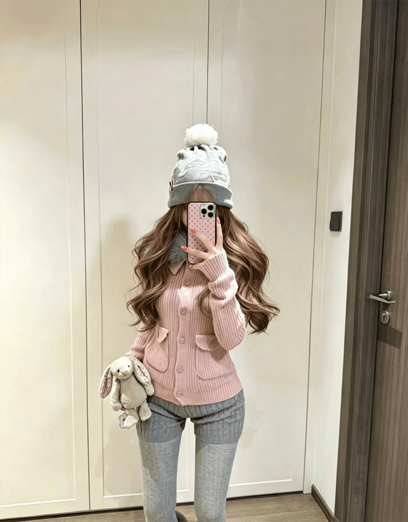 한 부서 탈착식 모피 칼라 니트 오픈 가디건 여성 가을 겨울 세련된 주머니 디자인 스웨터 상세 이미지 1