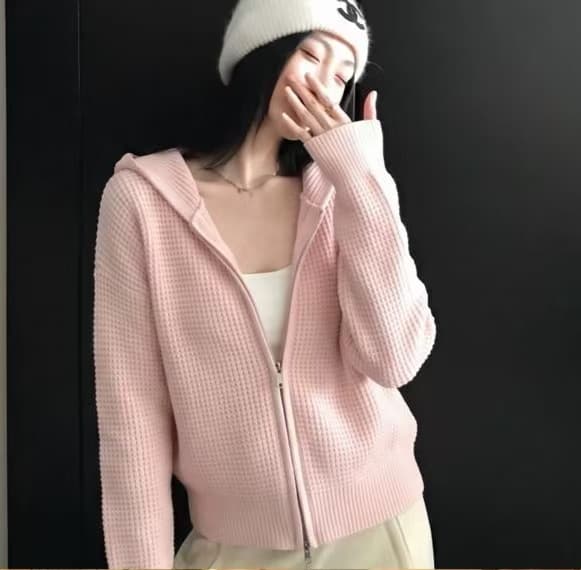 한 부서 후드 더블 지퍼 단색 니트 오픈 가디건 여성 가을 겨울 새로운 루즈핏 다용도 품격 스웨터 코트
