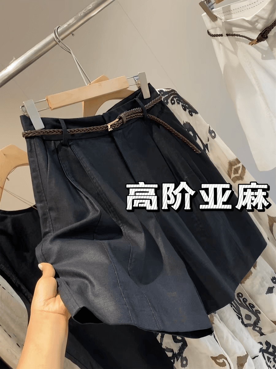 그녀 럭셔리 고차 30 아마 스크래치 색상 공예 클래식 짧은 4 점 바지 종류 포함 벨트 캐주얼 반바지 여성 상세 이미지 1