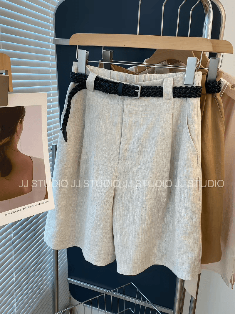 우아함 여름 한국 동대문 경기 벨트 품격 오부 바지 아마 캐주얼 바지 반바지 여성 2026 여름 이미지 2