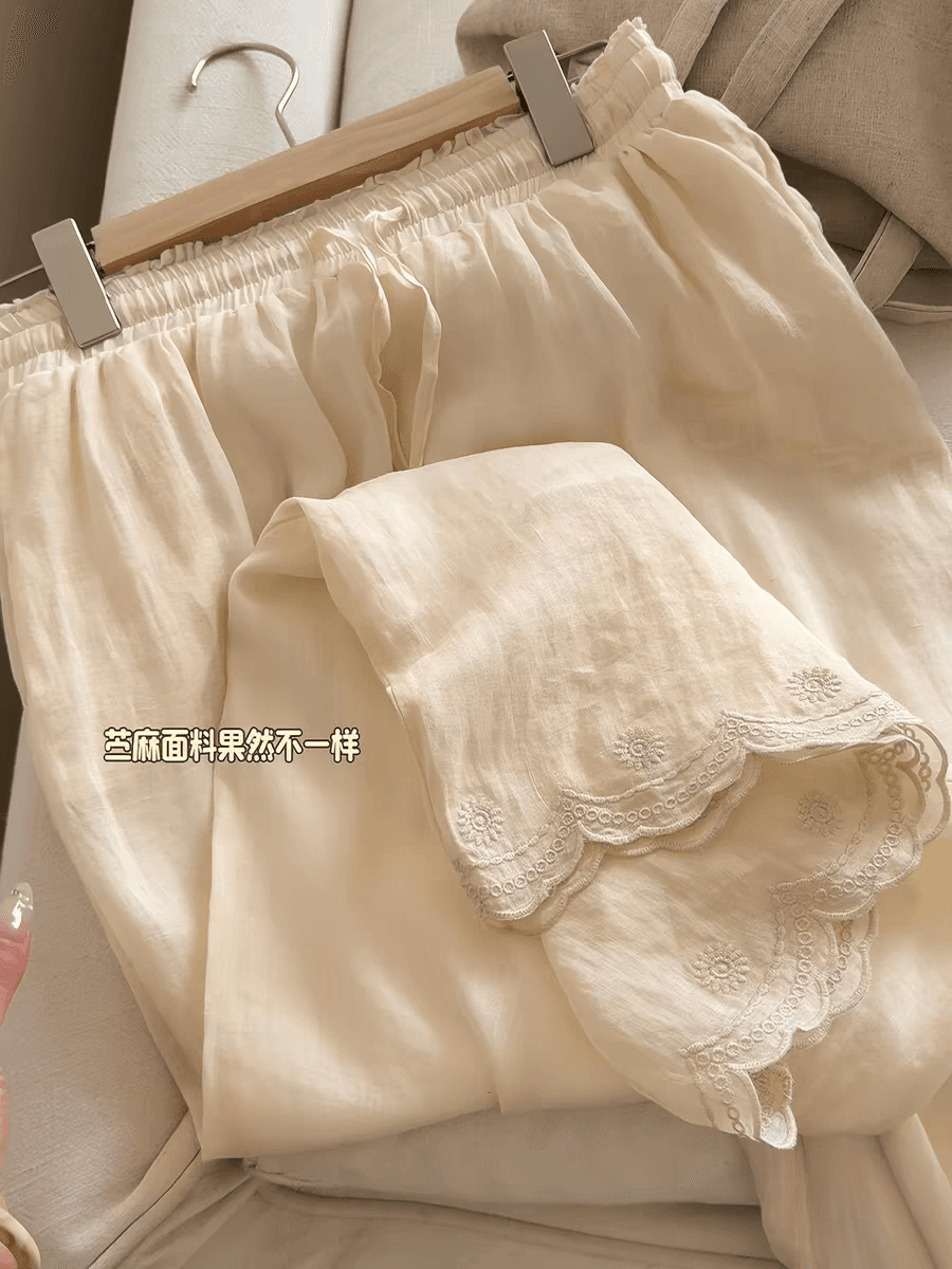 chao 수준 추천 끝까지 건강 꽃 고급 자수 다용도 외국 가스 통기성 얇고 가벼운 라미 와이드 레그 팬츠 이미지 3