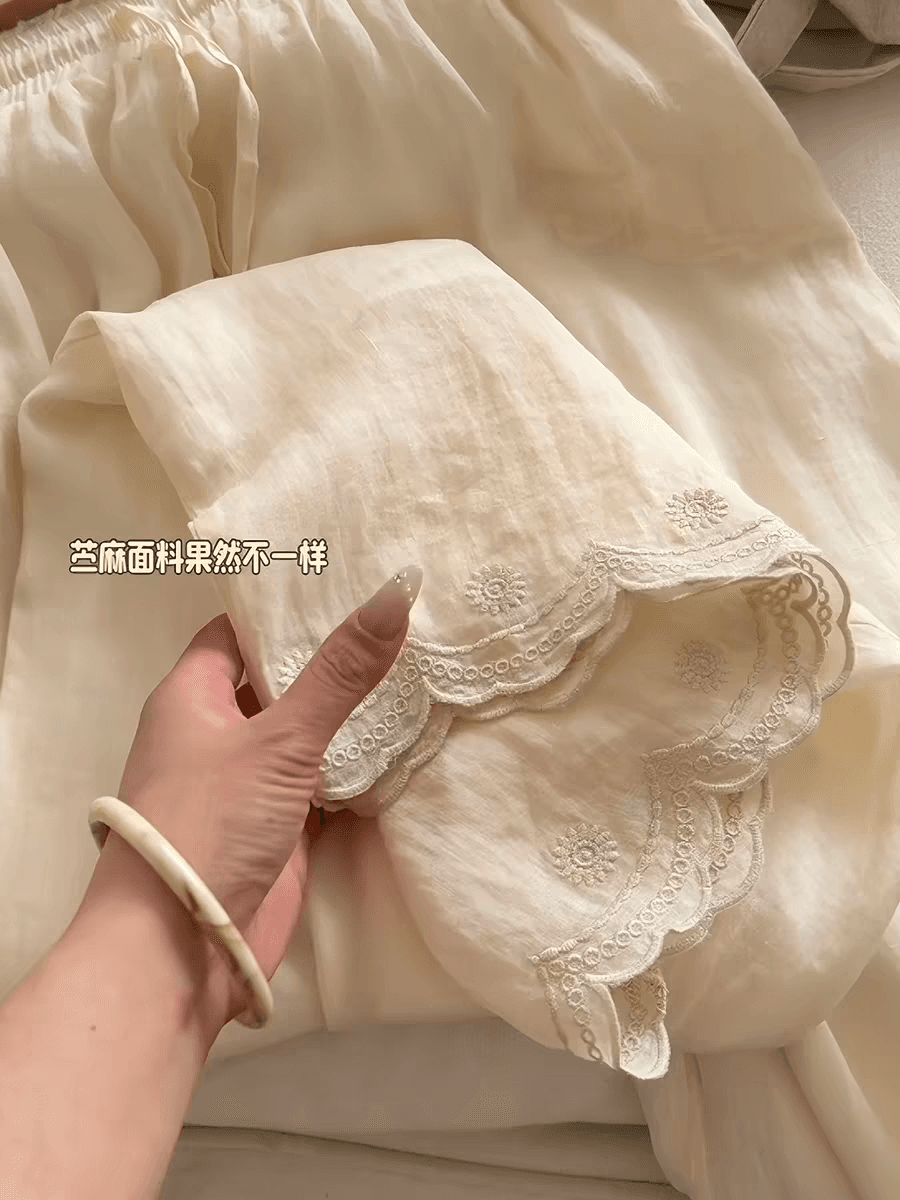 chao 수준 추천 끝까지 건강 꽃 고급 자수 다용도 외국 가스 통기성 얇고 가벼운 라미 와이드 레그 팬츠 이미지 4
