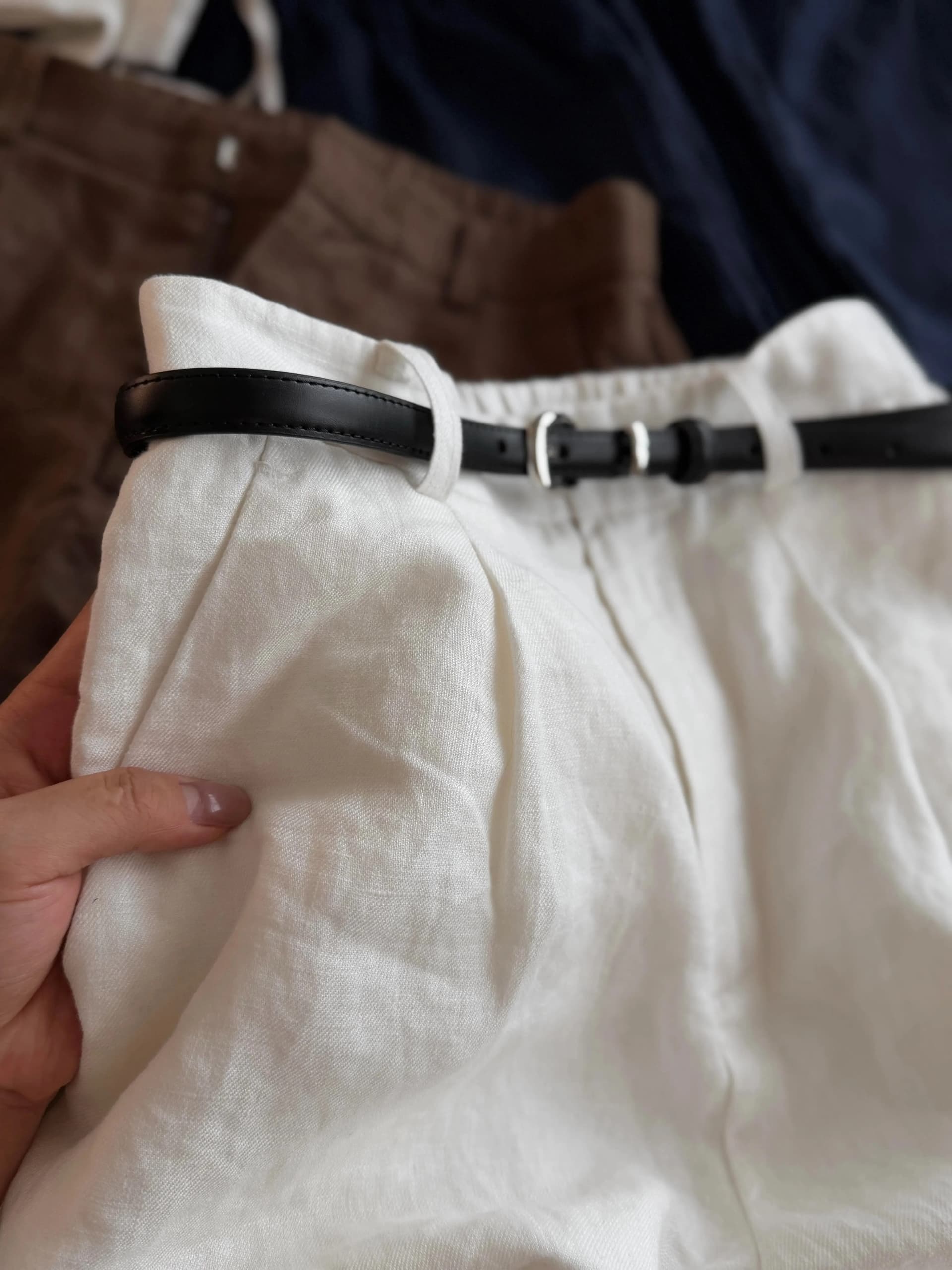 오래된 돈 바람 화이트 아마 볼륨 측면 반바지 여성 여름 얇은 스타일 루즈핏 캐주얼 슬림해 보이는 한 마디 넓은 다리 오부 바지 핫 바지 이미지 3
