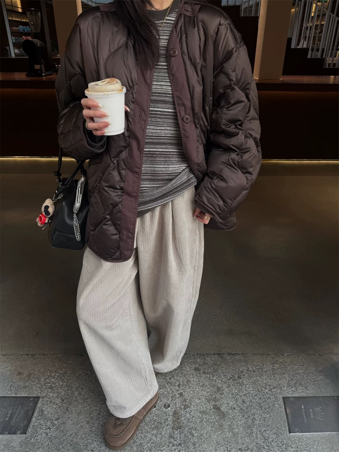 shine 겨울 신제품 복잡한 고대 돈 바람 허리밴드 펌프 로프 둘 색상 연삭 털 코듀로이 캐주얼 바지 이미지 3