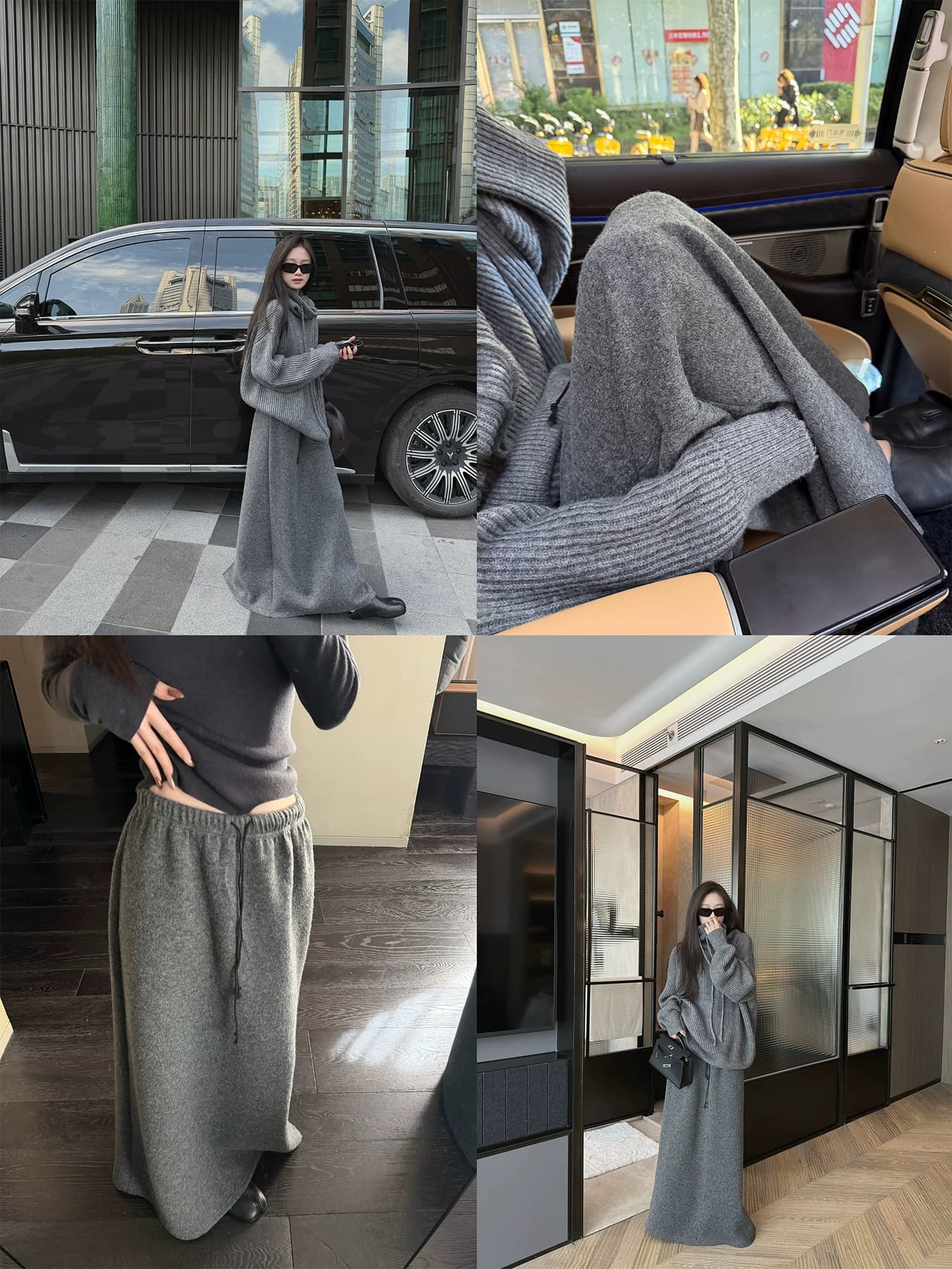superniniyy 양모 느슨함 바닥 청소 치마 서클 모직 허리밴드 이후 트임 펌프 로프 반신 스커트 롱 스커트 상세 이미지 4
