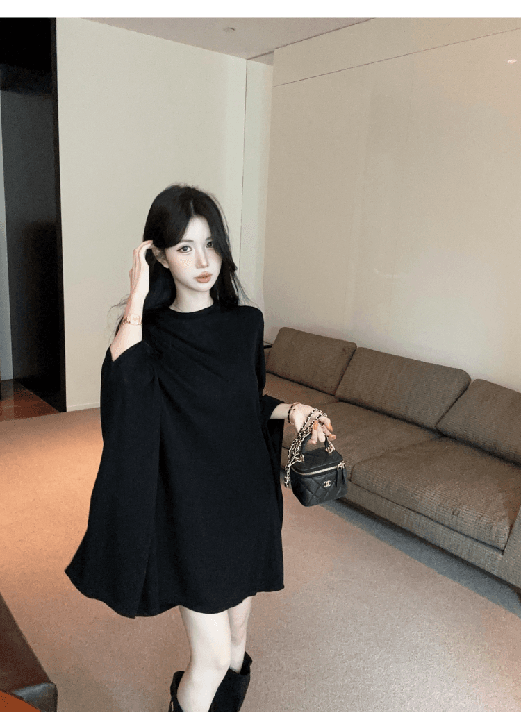 실사 정가 한국 스타일 느긋한 바람 라운드 넥 가을 어깨 소매 티셔츠 여성 루즈핏 슬림해 보이는 다용도 박쥐 종류 자외선 차단 맨위 상세 이미지 10