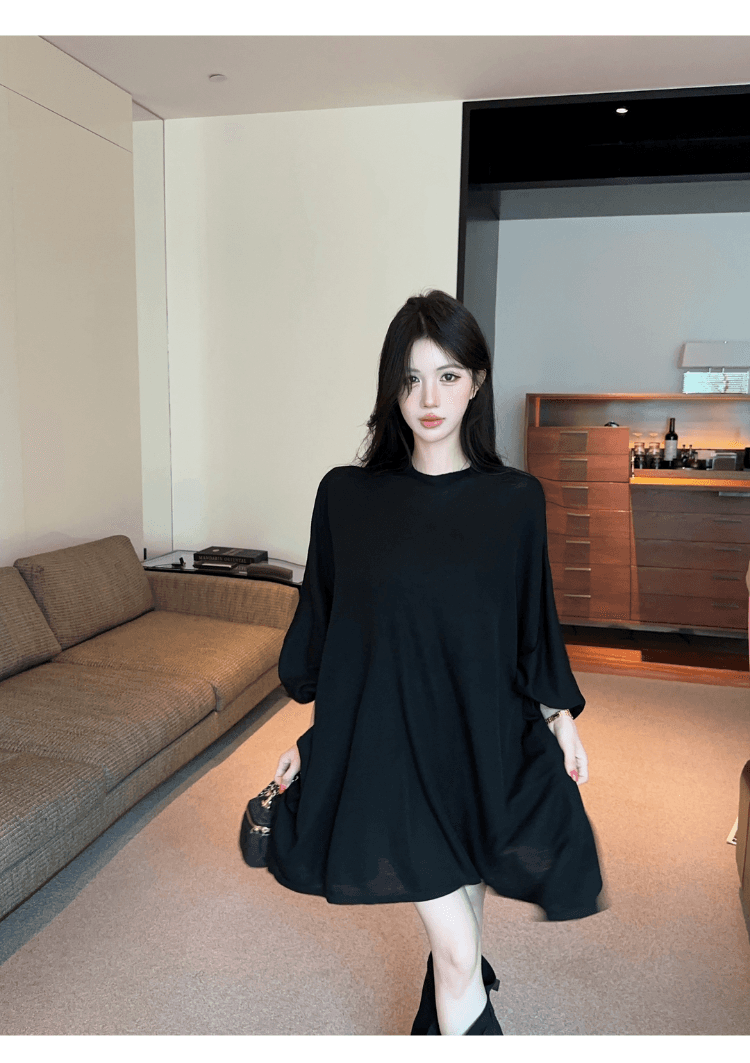 실사 정가 한국 스타일 느긋한 바람 라운드 넥 가을 어깨 소매 티셔츠 여성 루즈핏 슬림해 보이는 다용도 박쥐 종류 자외선 차단 맨위 상세 이미지 11