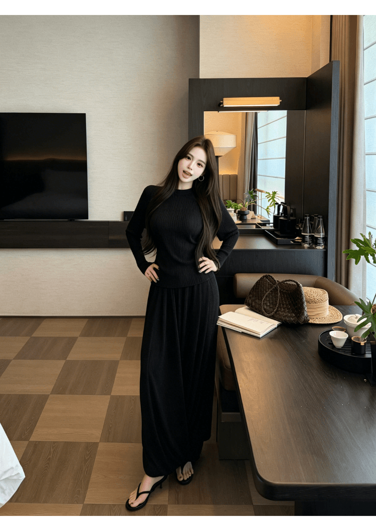 실사 정가 휴가 캐주얼 슬림해 보이는 긍정적 인 어깨 티셔츠 허리밴드 플리츠 반신 스커트 꽃밭 치마바지 두 조각 여성 세트 상세 이미지 20