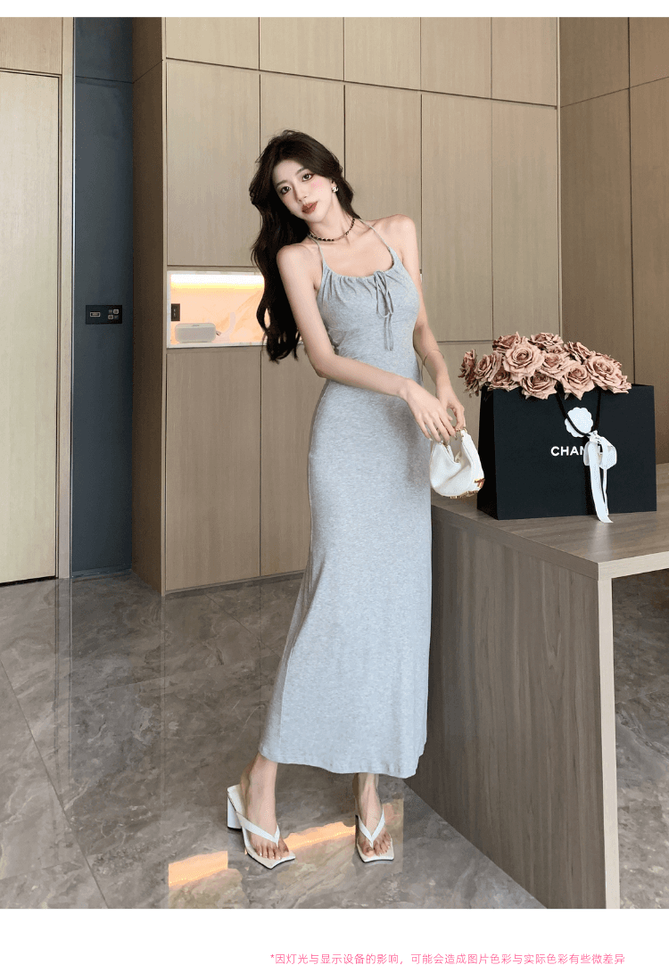 실사 정가 섹시함 순수한 욕망 레이스업 행침 목 슬립 여성 드레스 핫걸 허리 수축 몸매 가꾸기 백리스 타이트 스커트 롱 스커트 상세 이미지 15
